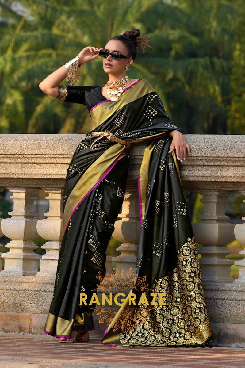Imperial Metal Black Woven Banarasi Satin Silk Saree main image 1