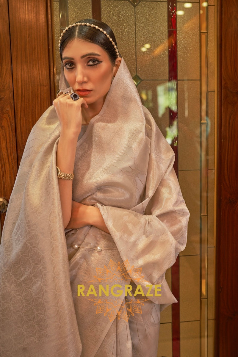 Dewan Silver Grey Woven Banarasi Brocade All Season Saree