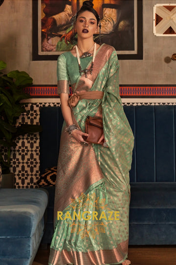 Mystic Turquoise Banarasi Tissue Woven Silk Saree