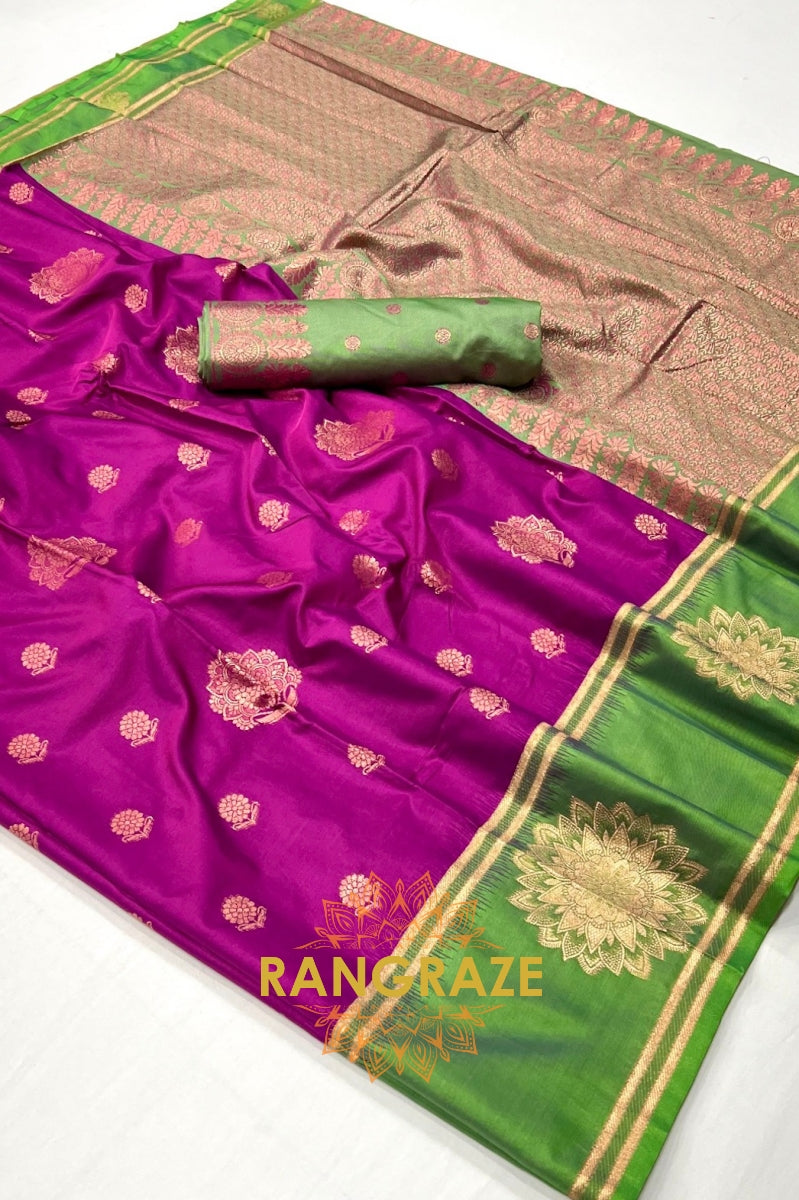 Purple and Green Two-Tone Contrast Handloom Silk Saree