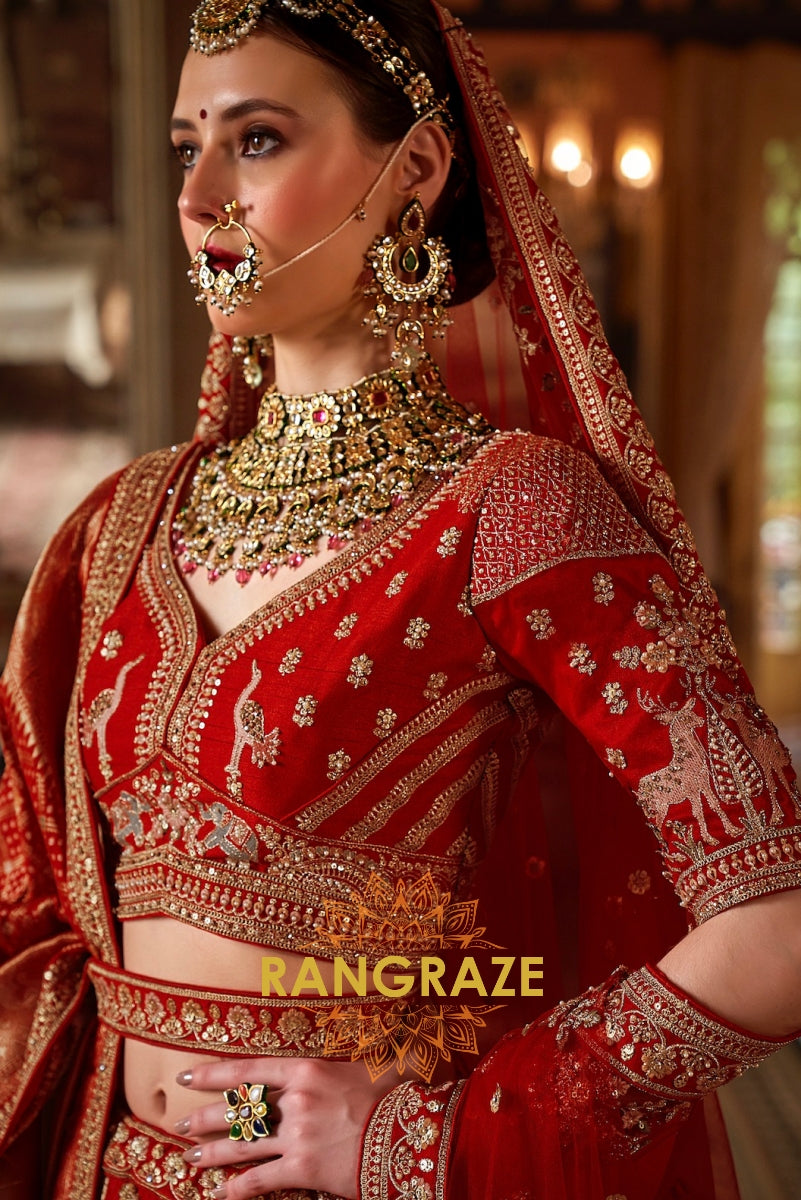 Vermilion Majesty Bridal Silk Lehenga