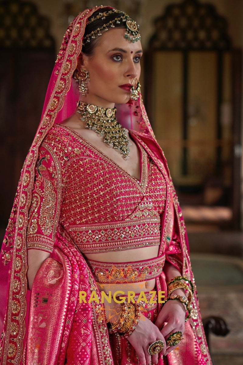 Royal Fuchsia Pink Double-Dupatta Bridal Silk Lehenga – A Legacy of Grandeur