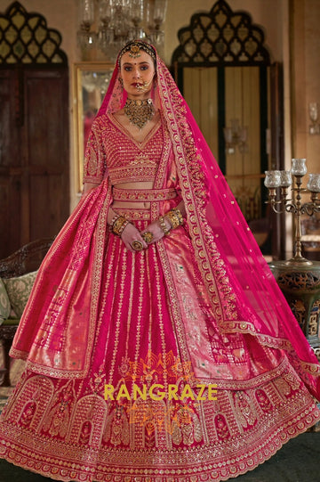 Royal Fuchsia Pink Double-Dupatta Bridal Silk Lehenga – A Legacy of Grandeur