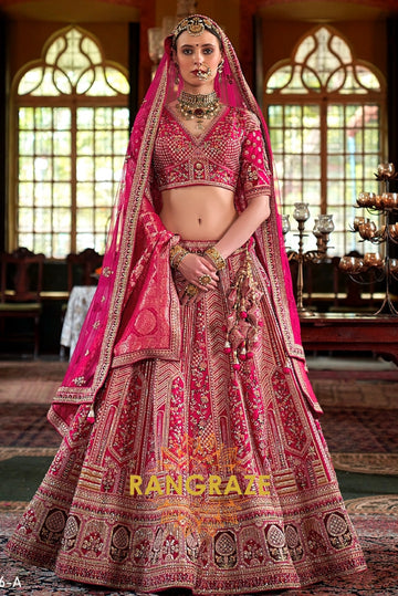 Magenta Majesty Double-Dupatta Bridal Silk Lehenga – A Fairytale of Grande