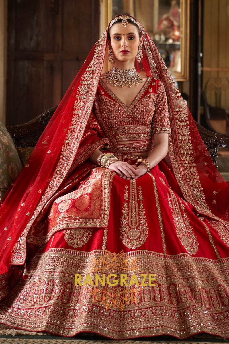 Crimson Red Double-Dupatta Bridal Silk Lehenga – An Heirloom of Royal Craft