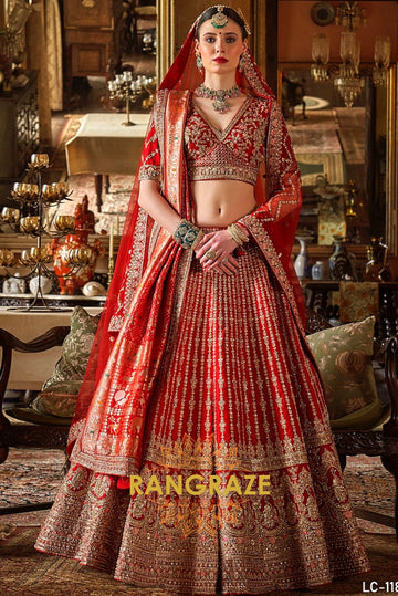Rajwada Scarlet Bridal Silk Lehenga