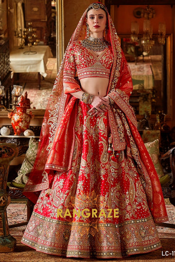 Vermilion Royale Bridal Silk Lehenga