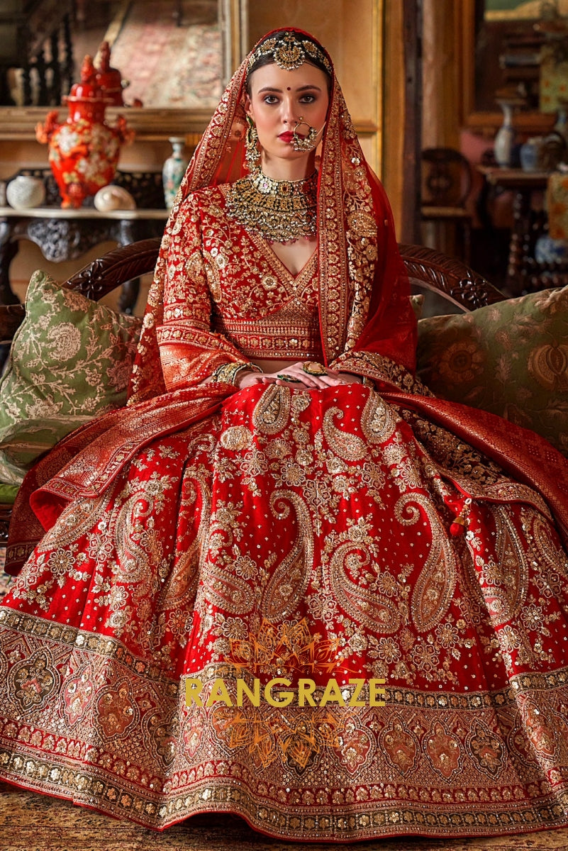 Vermilion Royale Bridal Silk Lehenga