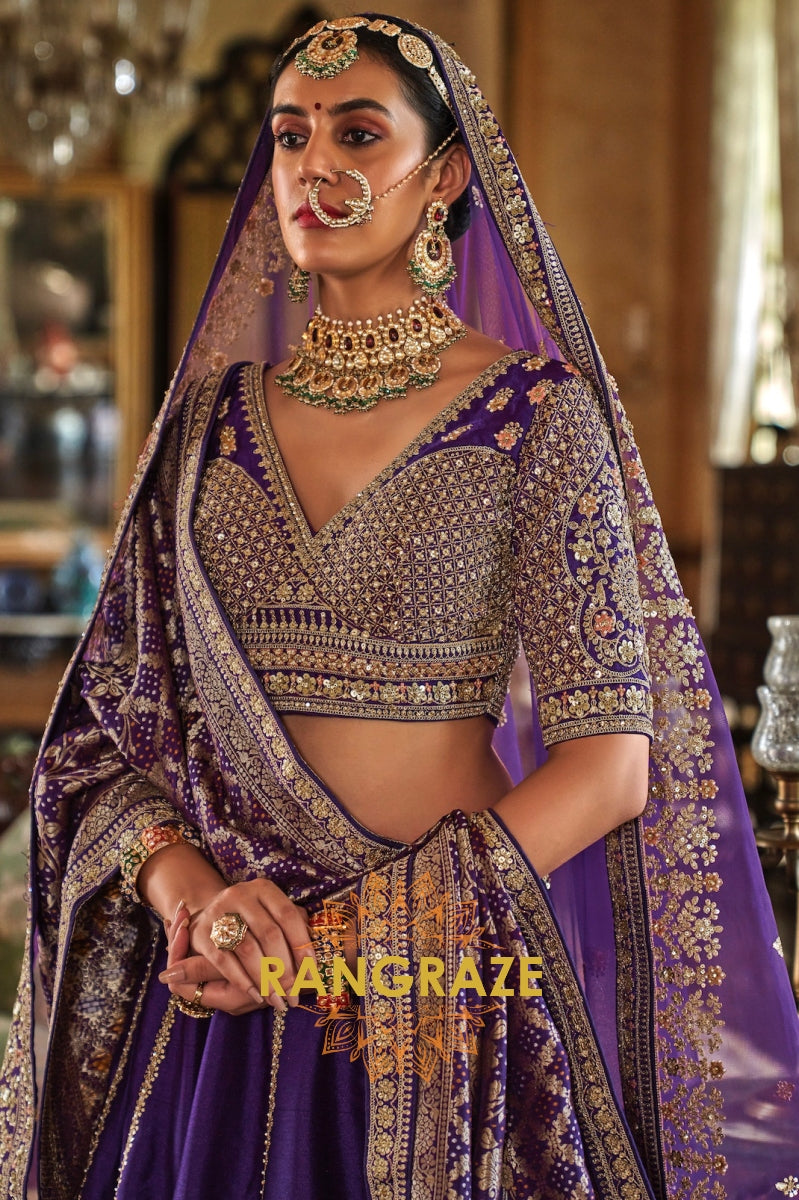 Imperial Purple Double-Dupatta Bridal Silk Lehenga – A Royal Tapestry of Elegance
