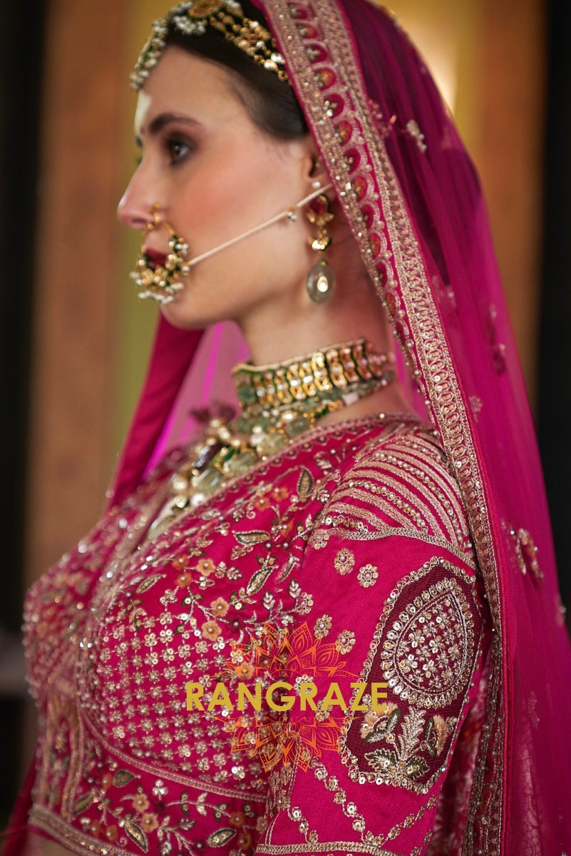 Magenta Majesty Double-Dupatta Bridal Silk Lehenga – A Fairytale of Grande