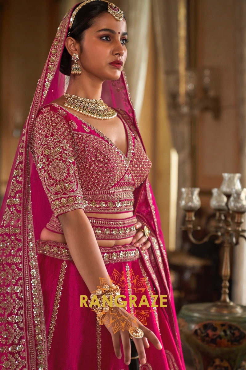 Fuchsia Radiance Double-Dupatta Bridal Silk Lehenga – A Celebration of Heritage & Modern Grace