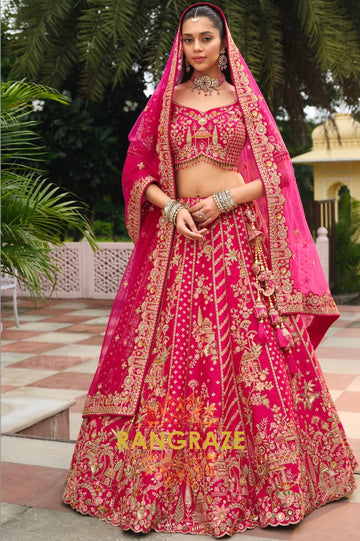 Majestic Fuchsia Bridal Banarasi Silk Lehenga