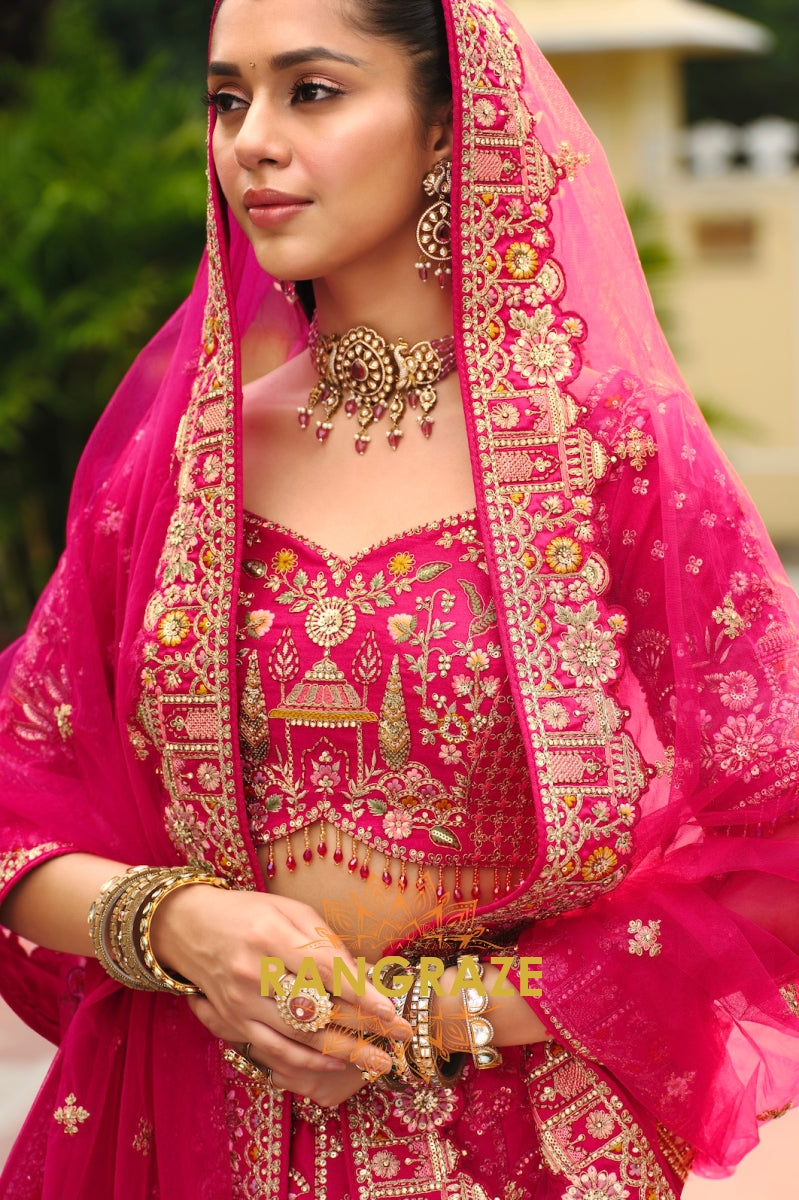 Majestic Fuchsia Bridal Banarasi Silk Lehenga