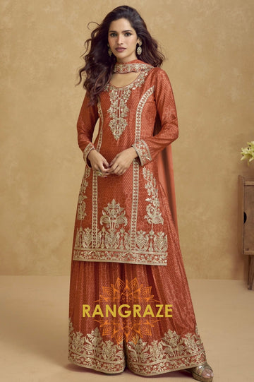 Terracotta Bloom Embroidered Suit Set