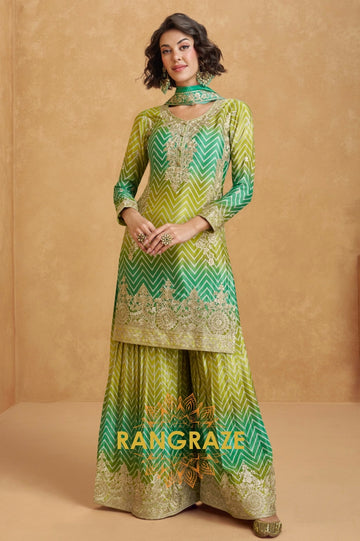 Emerald Ombre Embroidered Sharara Suit Set