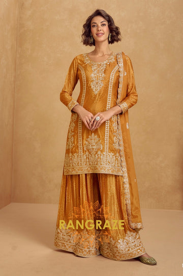Golden Radiance Embroidered Chinon Suit Set