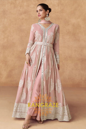 Dusty Rose Embroidered Slit Suit Set