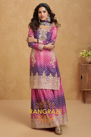 Violet Rose Gold Embroidered Sharara Suit Set