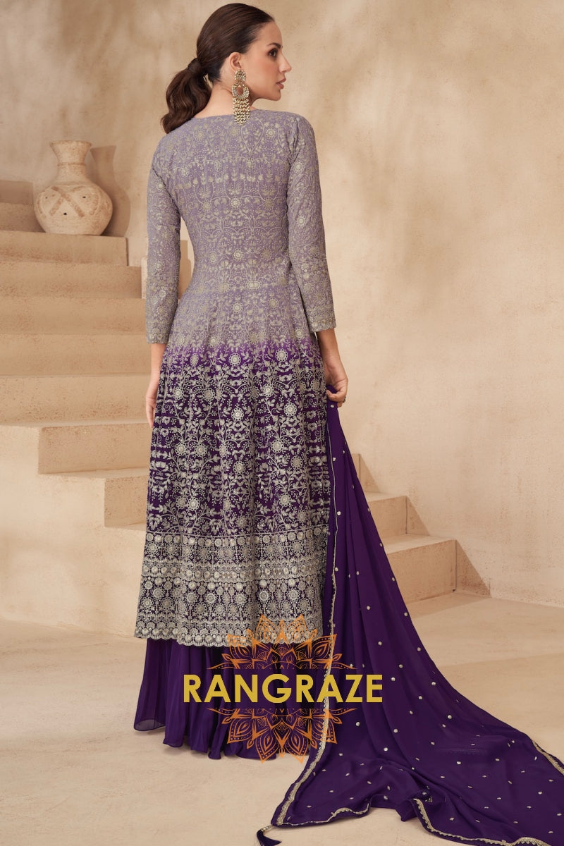Lavender-Purple Embroidered Georgette Anarkali Lehenga Suit Set