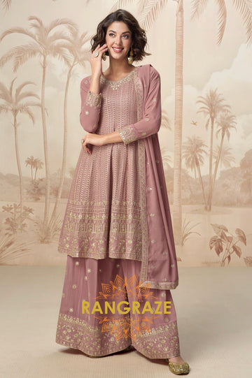 Graceful Mauve Embroidered Sharara Suit