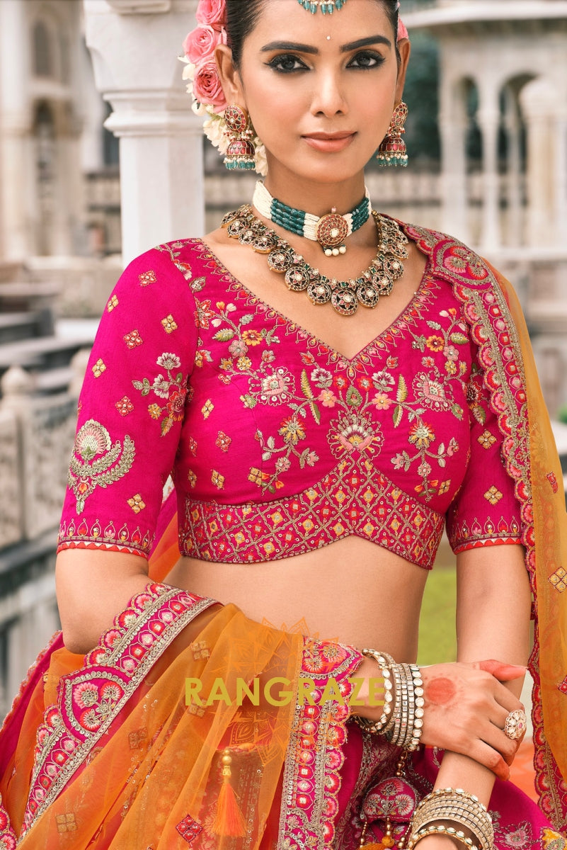 Rani Glow Fuchsia & Sunset Orange Heritage Lehenga – A Celebration of Grandeur