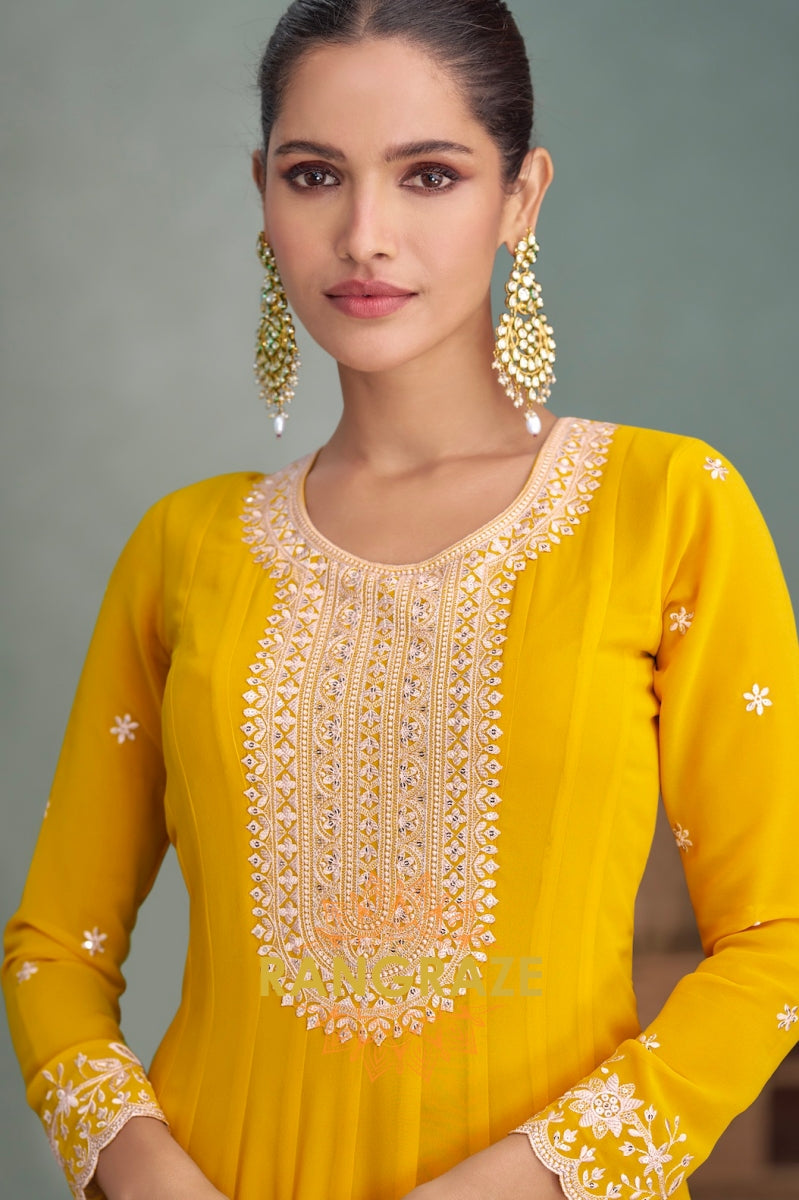 Marigold Charm Georgette Anarkali Suit Set