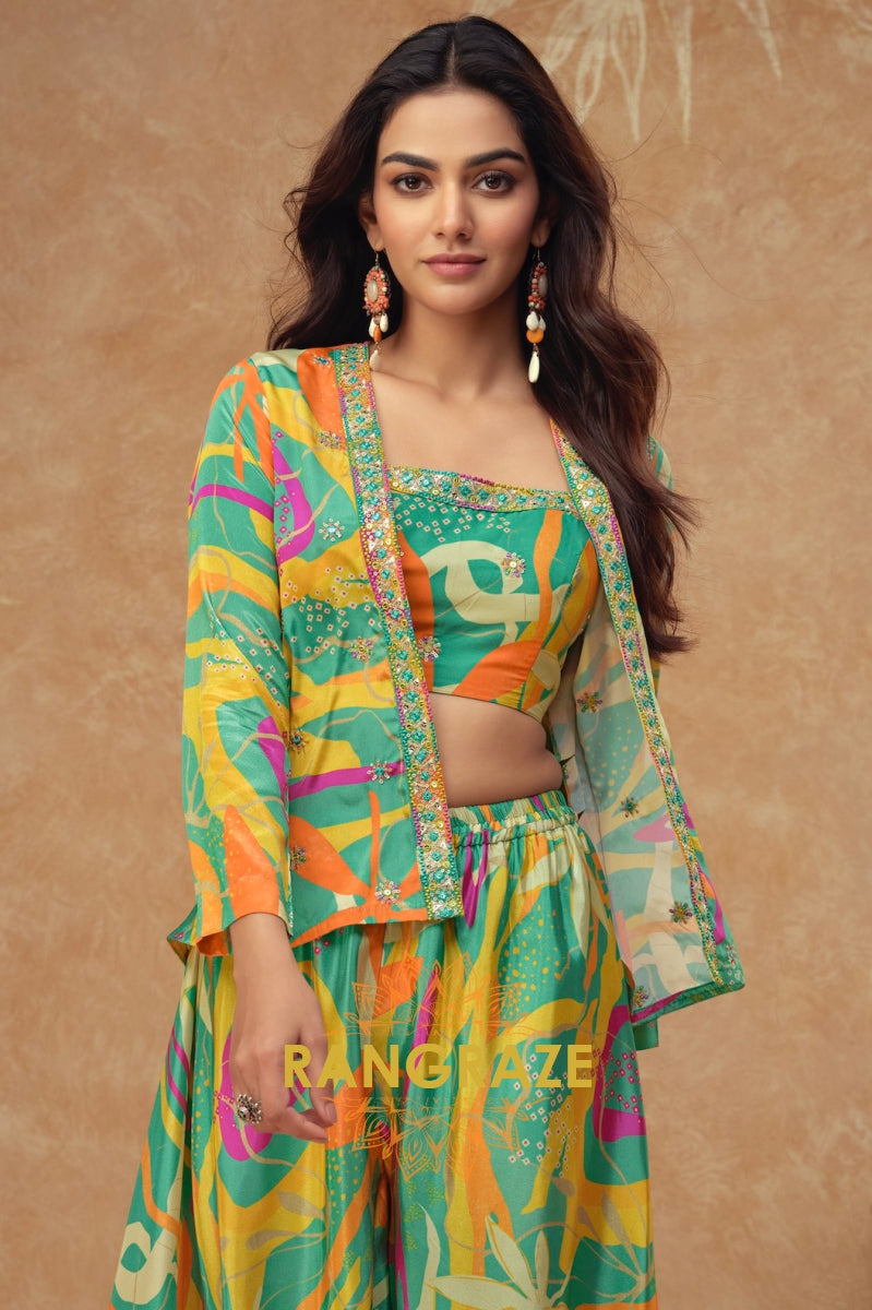 Tropical Mirage Chinnon Semi Western Wear Co-ord Suit Set