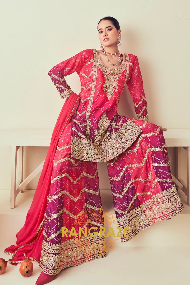 Stunning Pink and Purple Sarara Style Suit Set