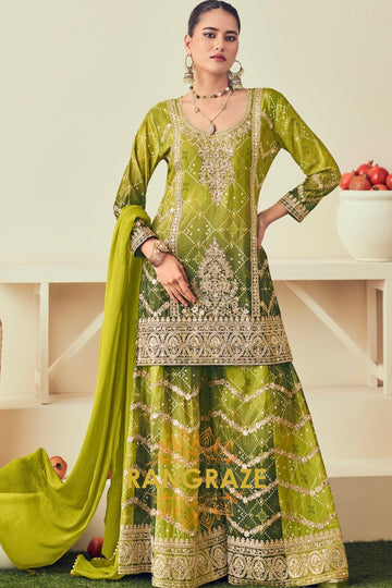 Mehendi Green Two Tone Sharara Suit Set