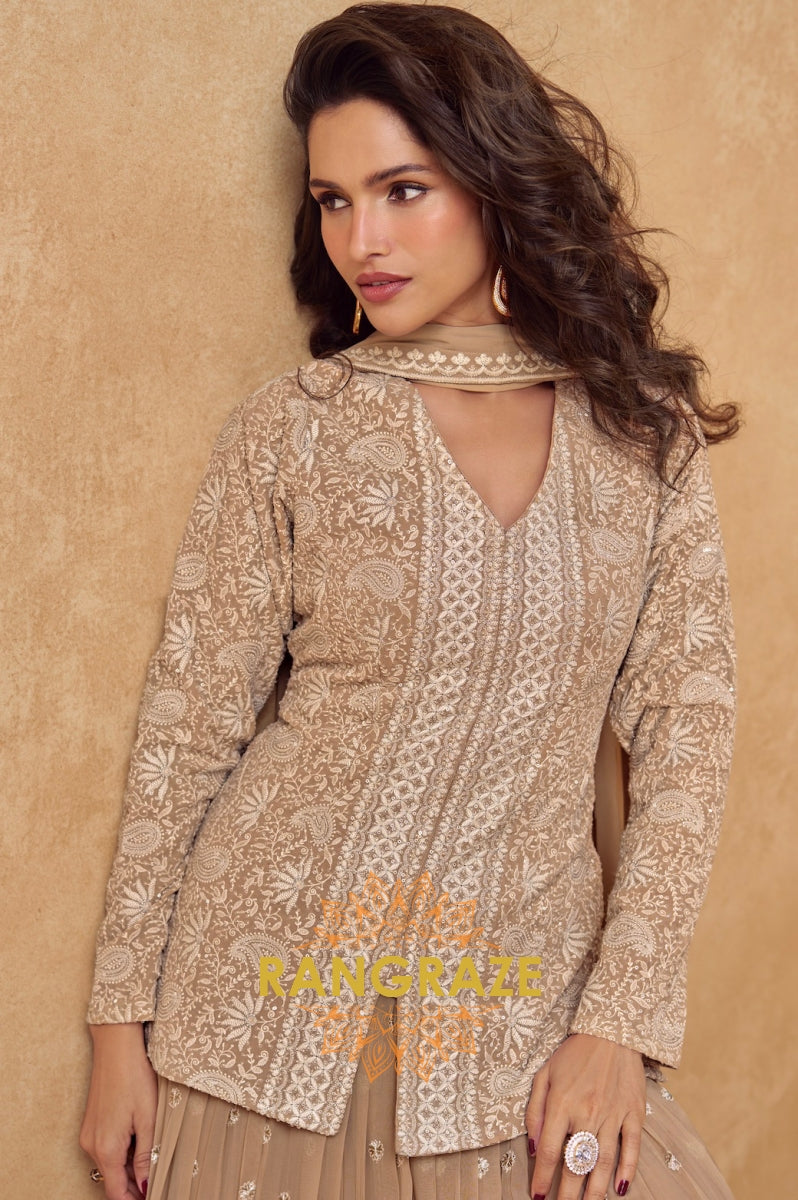 Champagne Glow Embroidered Jacket Lehenga Set