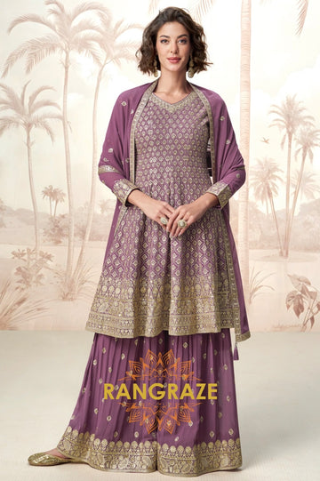 Royal Mauve Charm Embroidered Palazzo Suit Set