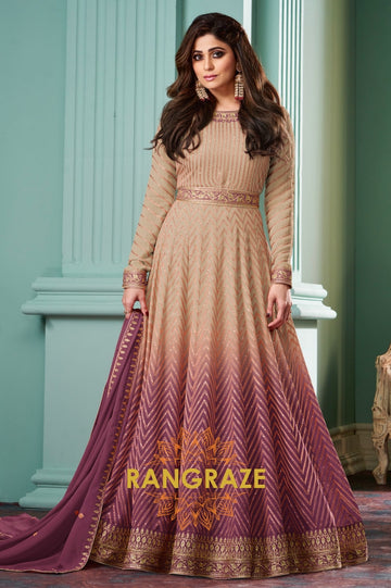 Royal Radiance Mauve-Beige Embroidered Anarkali Suit Set