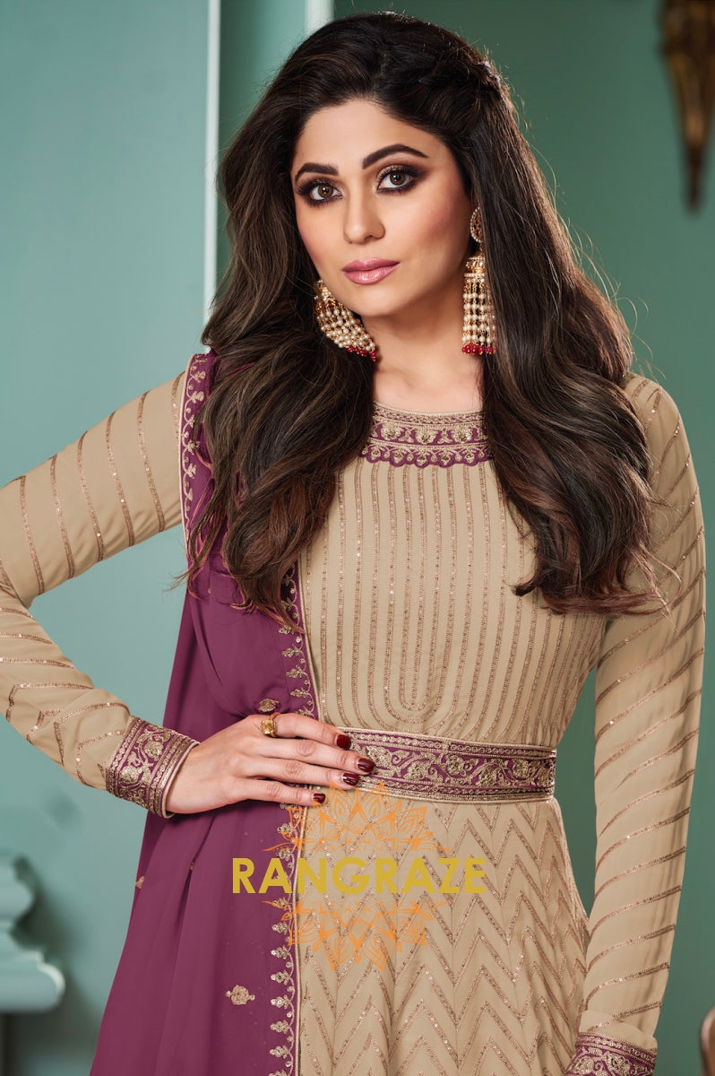 Royal Radiance Mauve-Beige Embroidered Anarkali Suit Set