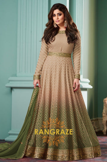 Emerald Grace Beige-Green Embroidered Anarkali Suit Set