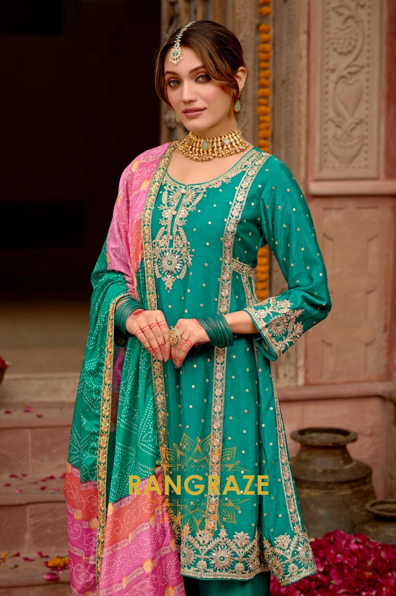 Emerald Gota Embroidered Suit Set