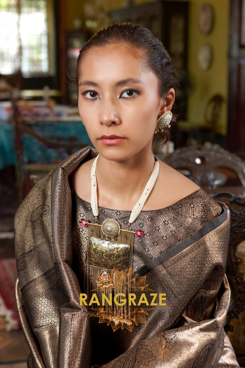 Majestic Mocha Kanjivaram Saree