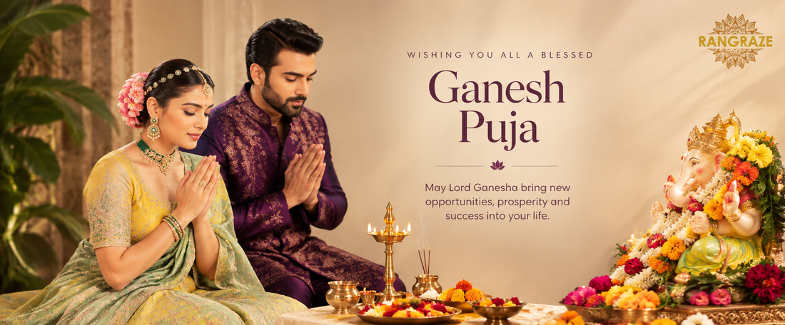 What to Wear for Ganpati Puja 2026: Men’s Kurta Pajama &amp; Women’s Banarasi Silk Sarees&nbsp;
