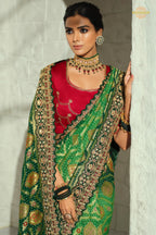 2-Tone Green Embroidered Bandhej Georgette Saree