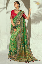 2-Tone Green Embroidered Bandhej Georgette Saree