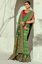 2-Tone Green Embroidered Bandhej Georgette Saree