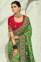 2-Tone Green Embroidered Bandhej Georgette Saree