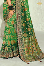 2-Tone Green Embroidered Bandhej Georgette Saree