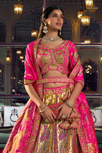 Multicolor Banarasi Silk Lehenga WIth Hand Purse