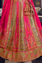 Multicolor Banarasi Silk Lehenga WIth Hand Purse