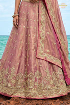 Dusty Pink Embroidered Semi-Stitched Tissue Lehenga Set
