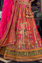 Multicolor Banarasi Silk Lehenga WIth Hand Purse