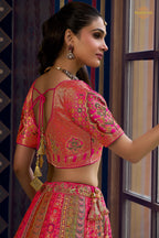 Multicolor Banarasi Silk Lehenga WIth Hand Purse