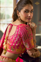 Multicolor Banarasi Silk Lehenga WIth Hand Purse
