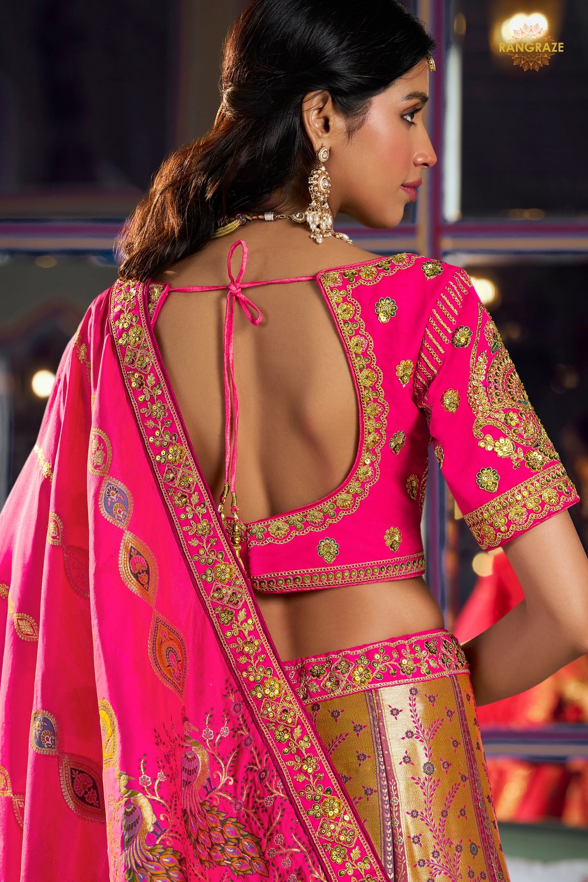 Multicolor Banarasi Silk Lehenga WIth Hand Purse
