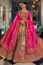 Multicolor Banarasi Silk Lehenga WIth Hand Purse